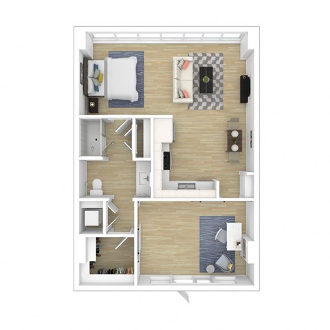 Floor plan for 1 bed, 1 bath, 828 sqft